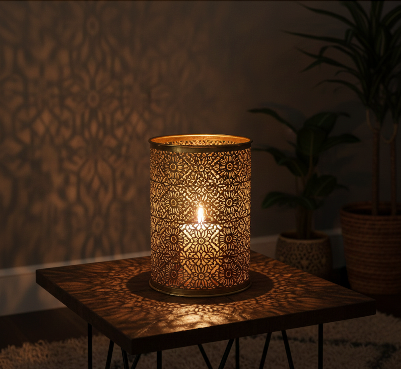 Handmade Etched Brass Candle Holder - Complex Textured Decor