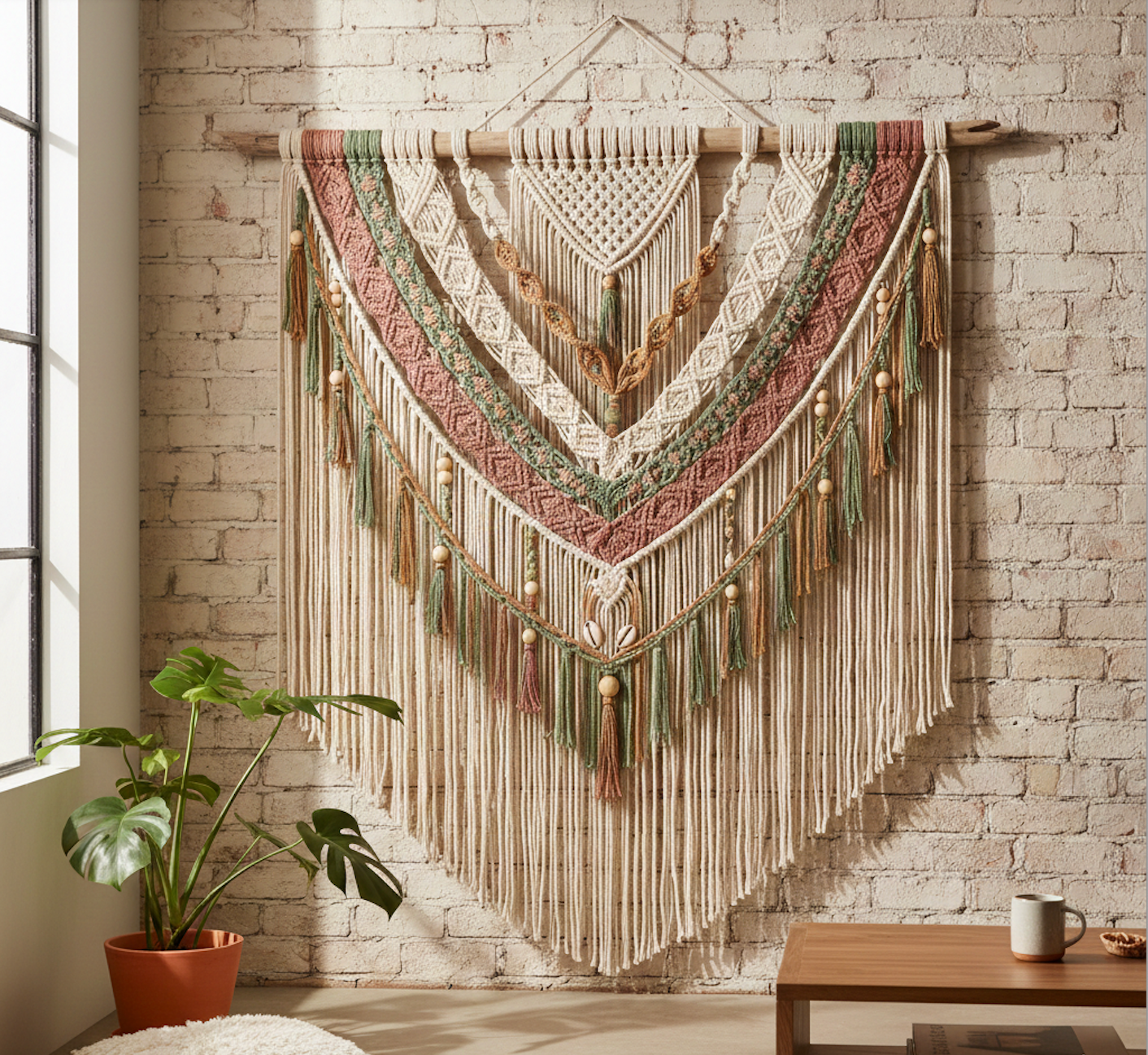 Intricate Knotted Fiber Art Wall Deco