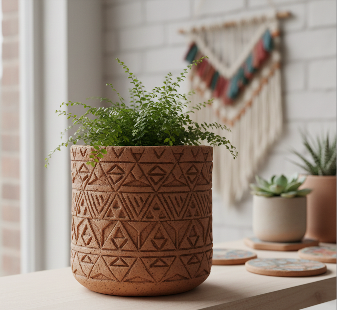 3 M Unique Geometric Textured Pottery Planter